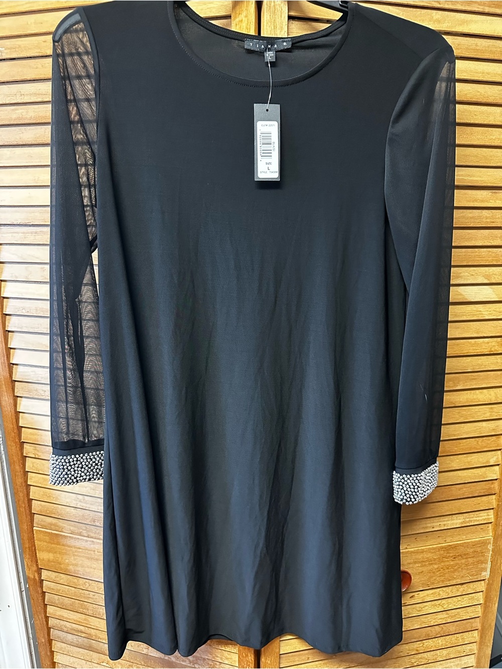 Tiana B. Black Long-Sleeve Mesh Dress with Beaded Cuffs